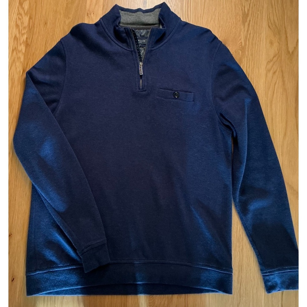 Ted Baker London Valerio Quarter Zip Sweater Navy Blue Wool Blend Size 5